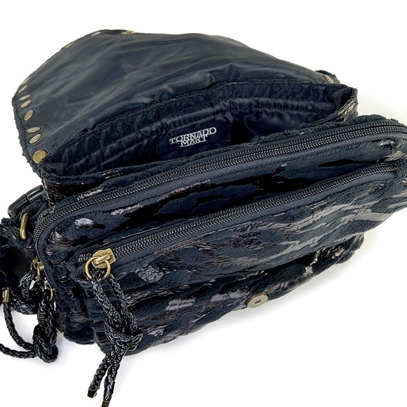 Tornado Mart Vintage Black Stamped Faux Fur/Leather Double Fanny Pack from Japan - Picture 7 of 7